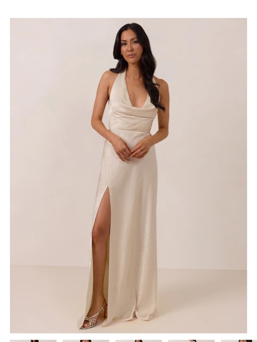 Park & Fifth Backless Ivory Tie-Halter Satin Gown